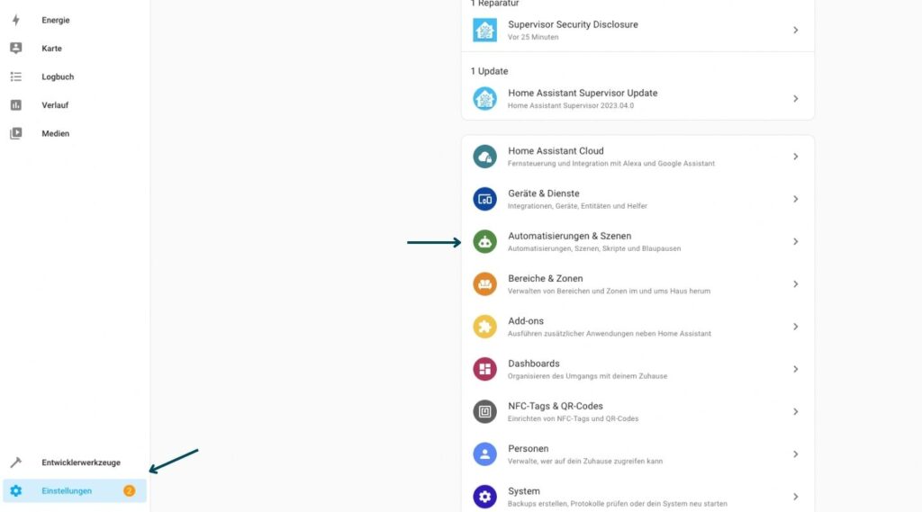 Screenshot Home Assistant Automatisierungen & Szenen